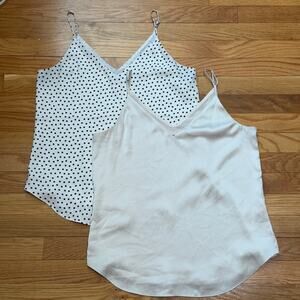 Express | Downtown Cami Bundle 2pc Satin Tank Tops Polka Dot Ivory Size Small